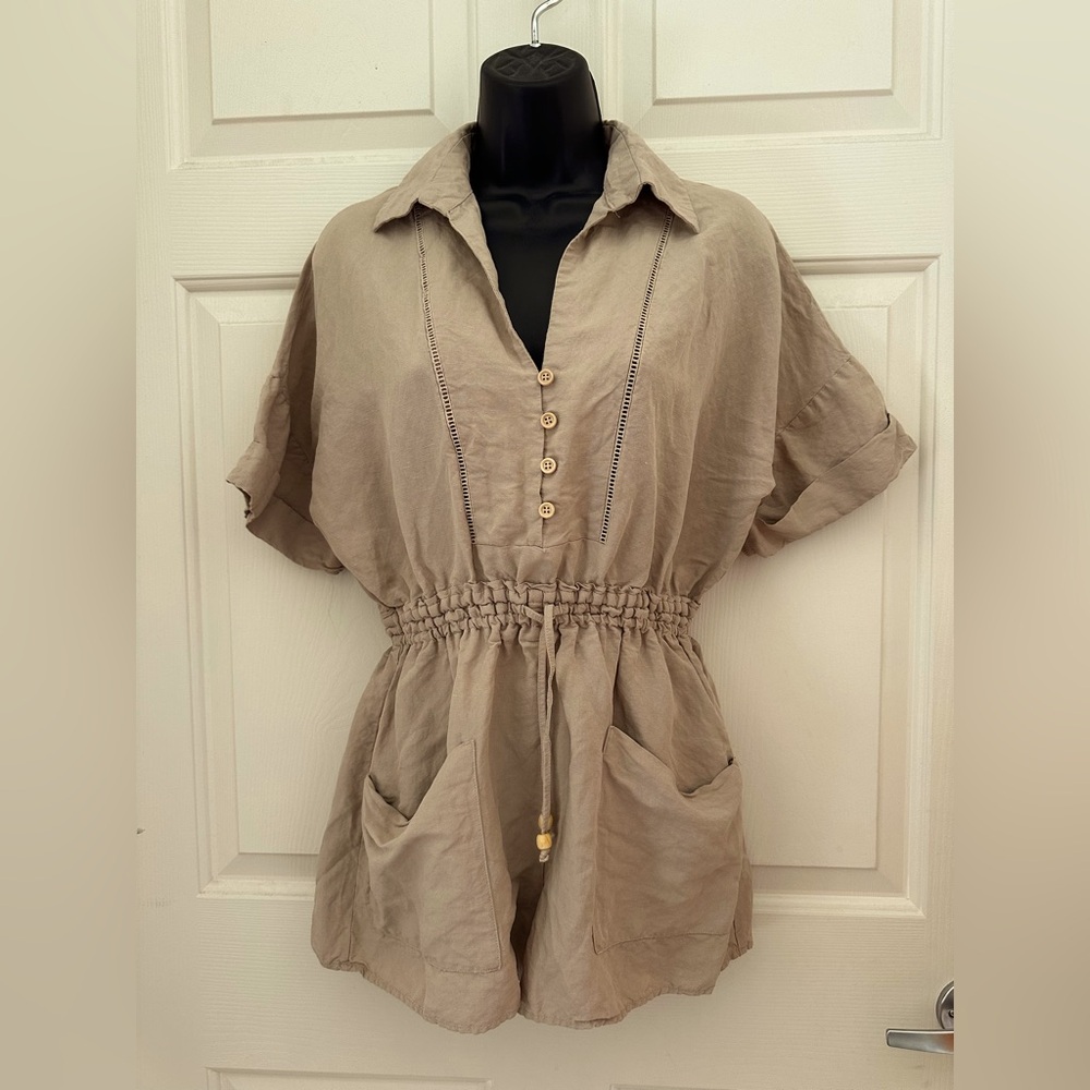 BlankNYC Linen Blend Tan Romper Jumpsuit S